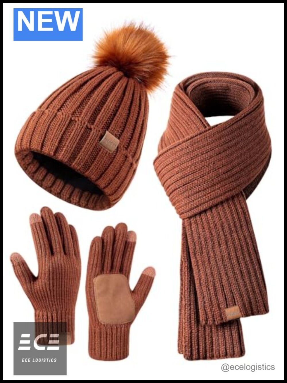 Womens Winter Beanie Hat Scarf Gloves Set 3 in 1 Fleece Lined Pom Pom